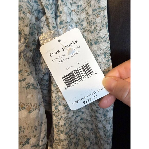 Free People If I Had You Printed Beaded Long Sleeve Sheer Peasant Blouse Large - Picture 3 of 11